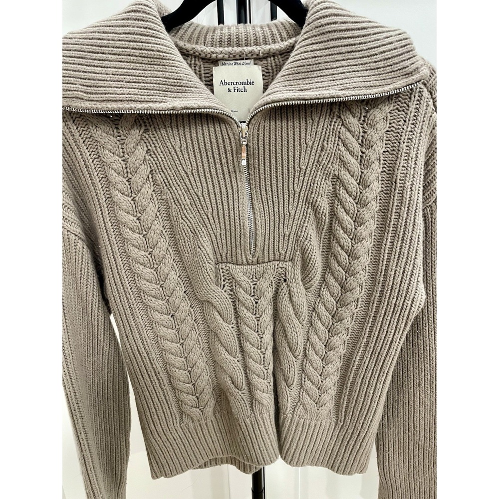 Abercrombie & Fitch Merino Wool Blend Cable Knit Half Zip Sweater M